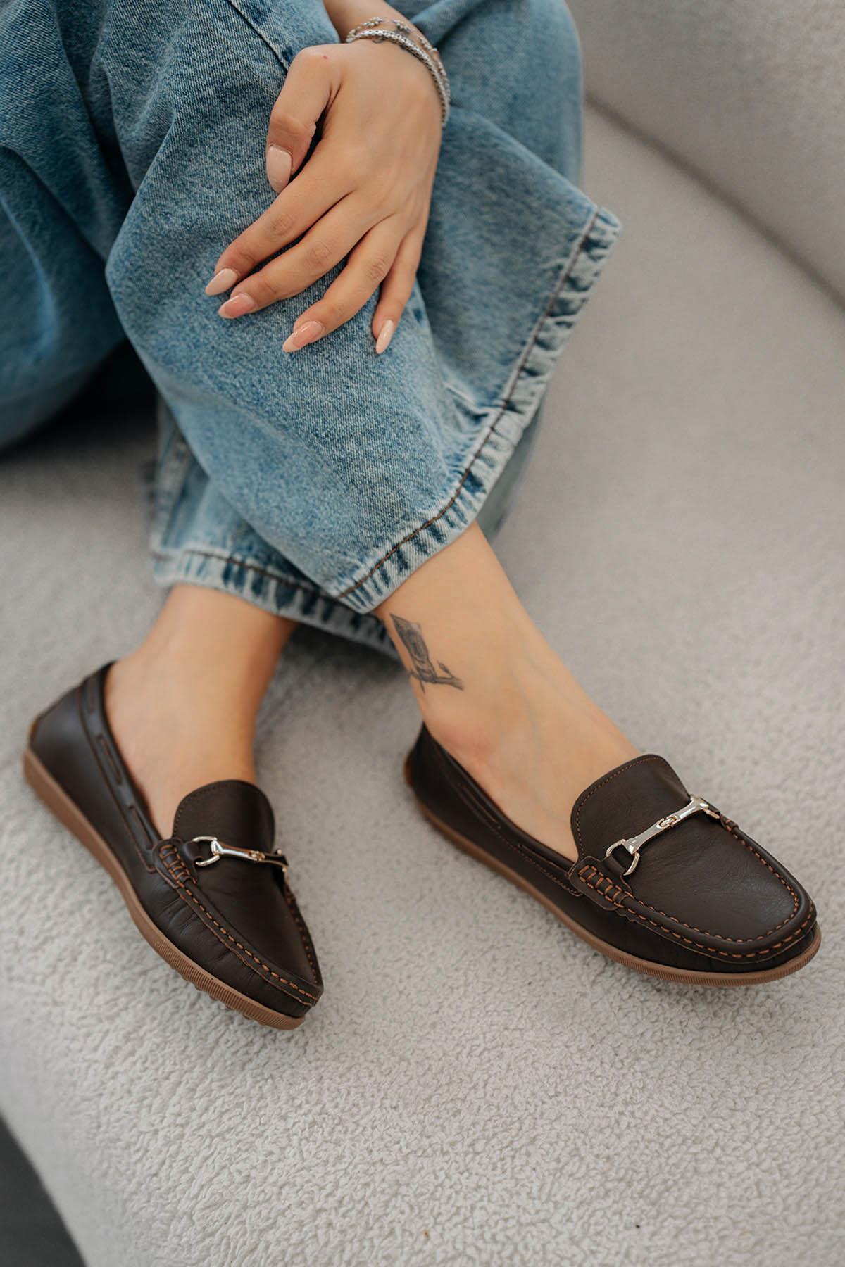 Alfi Kadın Ortopedik Taban Loafer Ayakkabı Kahverengi