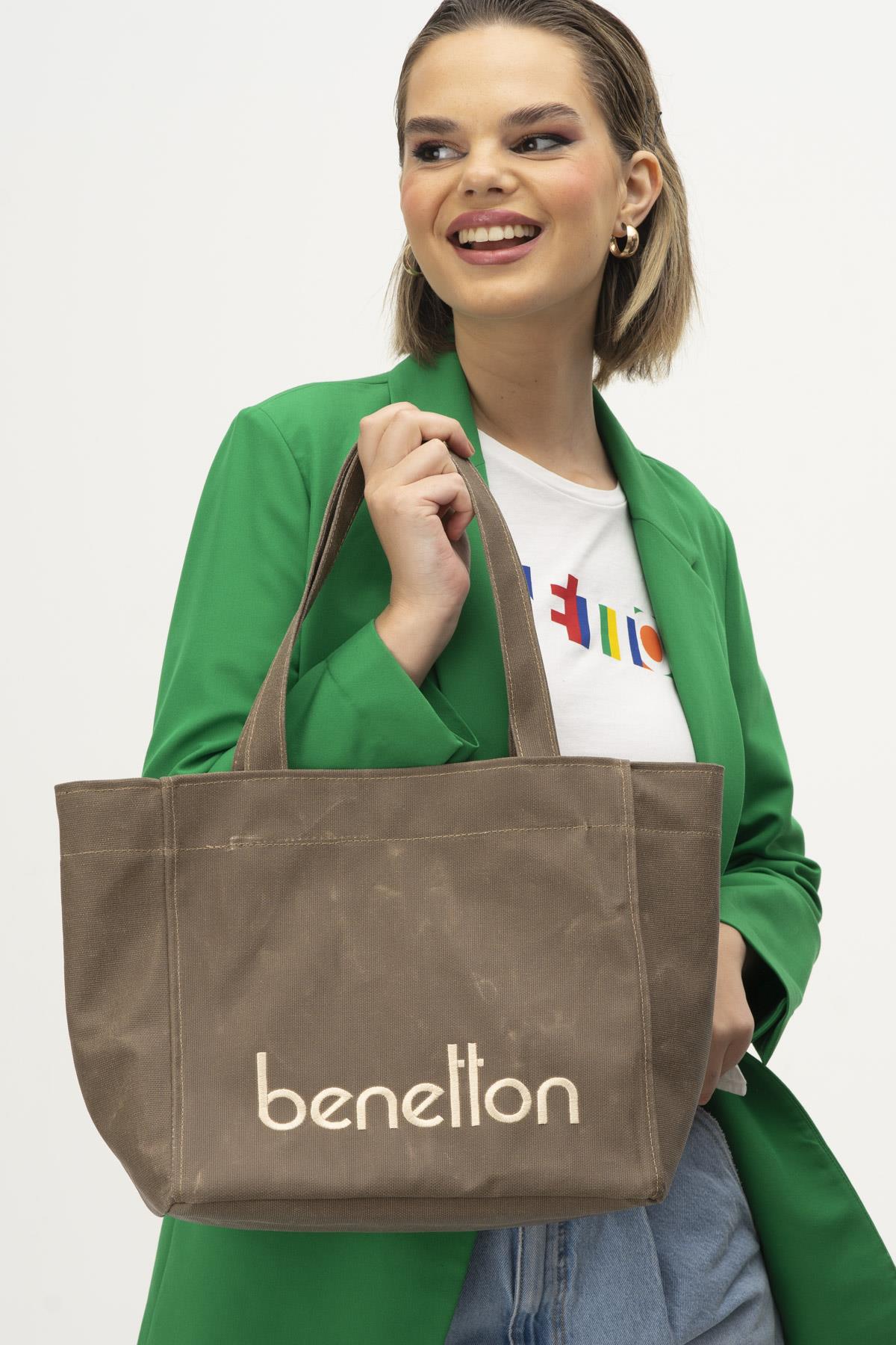 Benetton 1163 Kadın Deri Kol Çantası Kahve