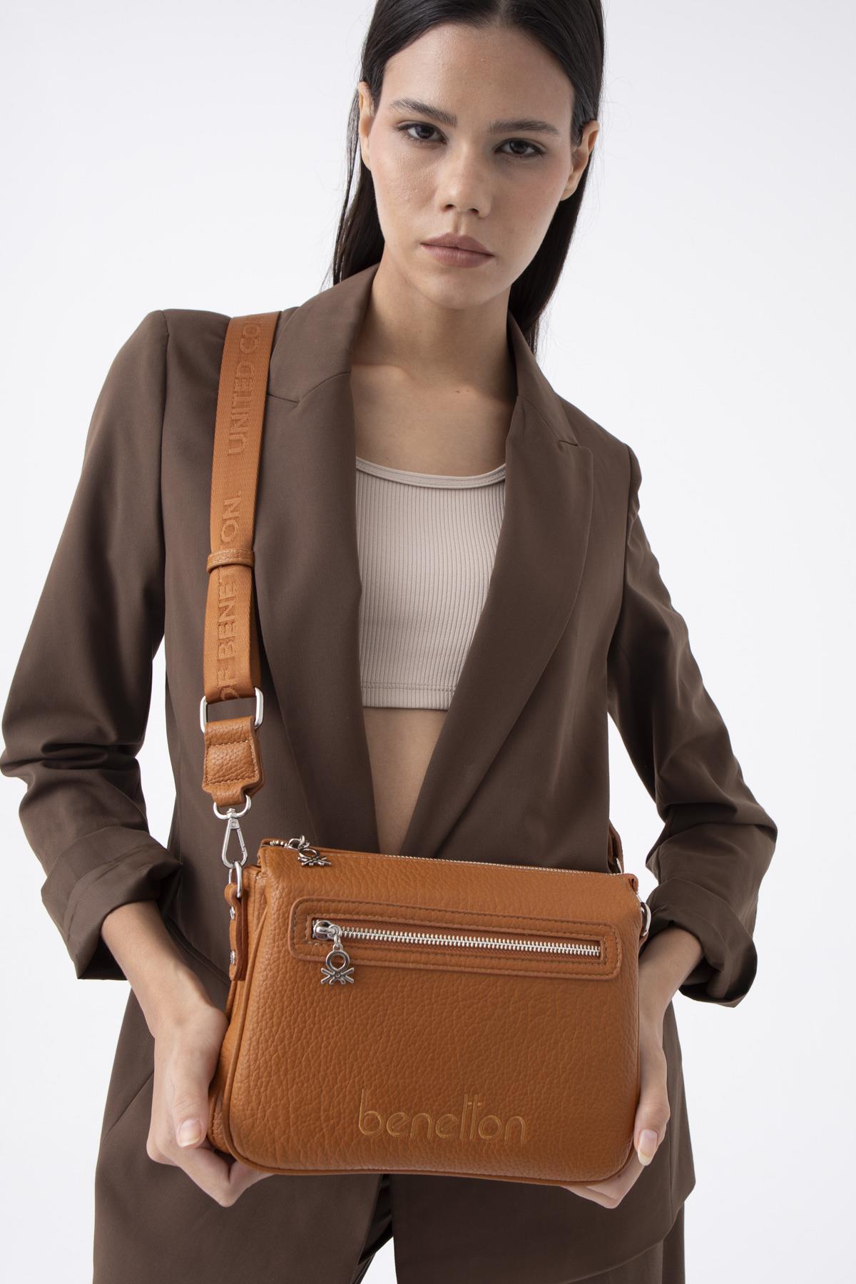 Benetton 1480 Kadın Deri Çapraz Çanta Camel