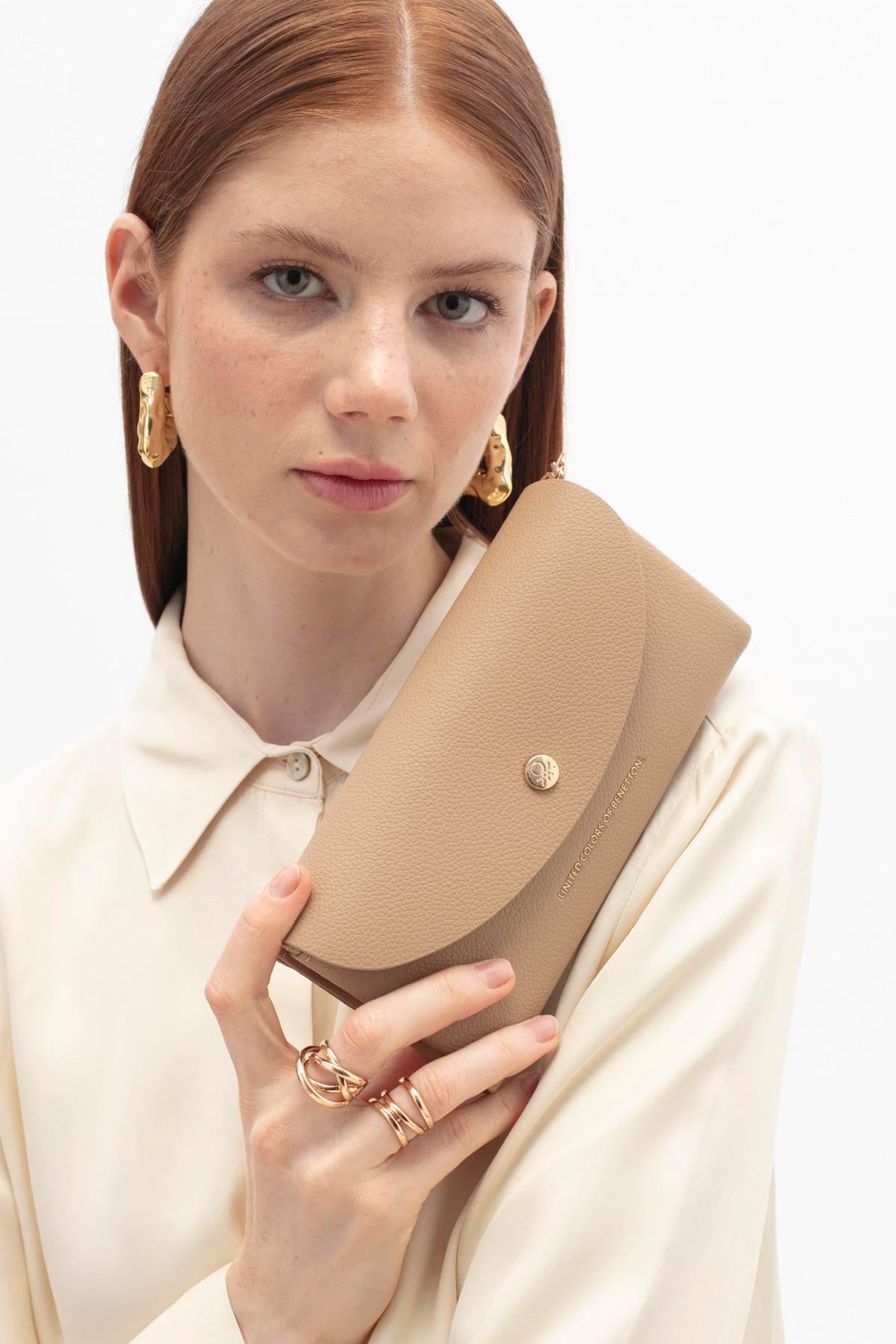 Benetton 1724 Kadın Deri Cüzdan Kum