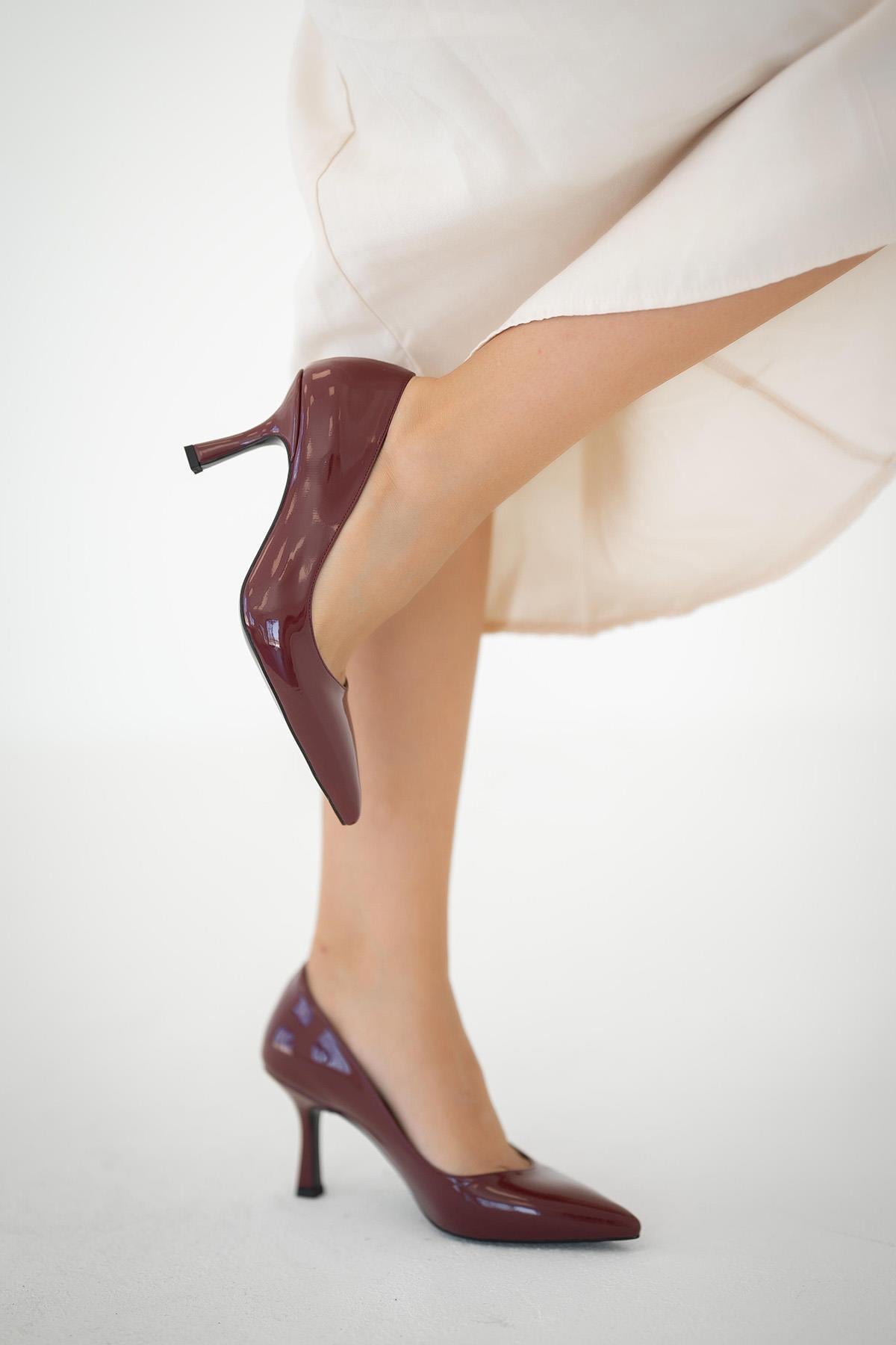 Monat İnce Topuklu Rugan Stiletto Bordo