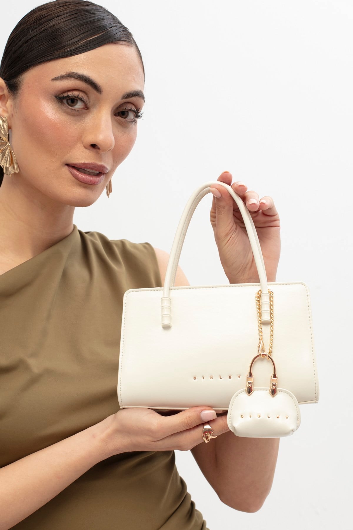 Sisley 393 Kadın Deri Kol Çantası Bej
