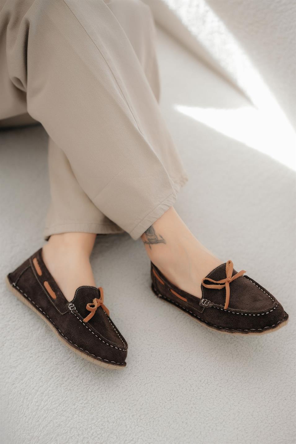 Alfa Kadın Hakiki Süet Loafer Ayakkabı Kahverengi