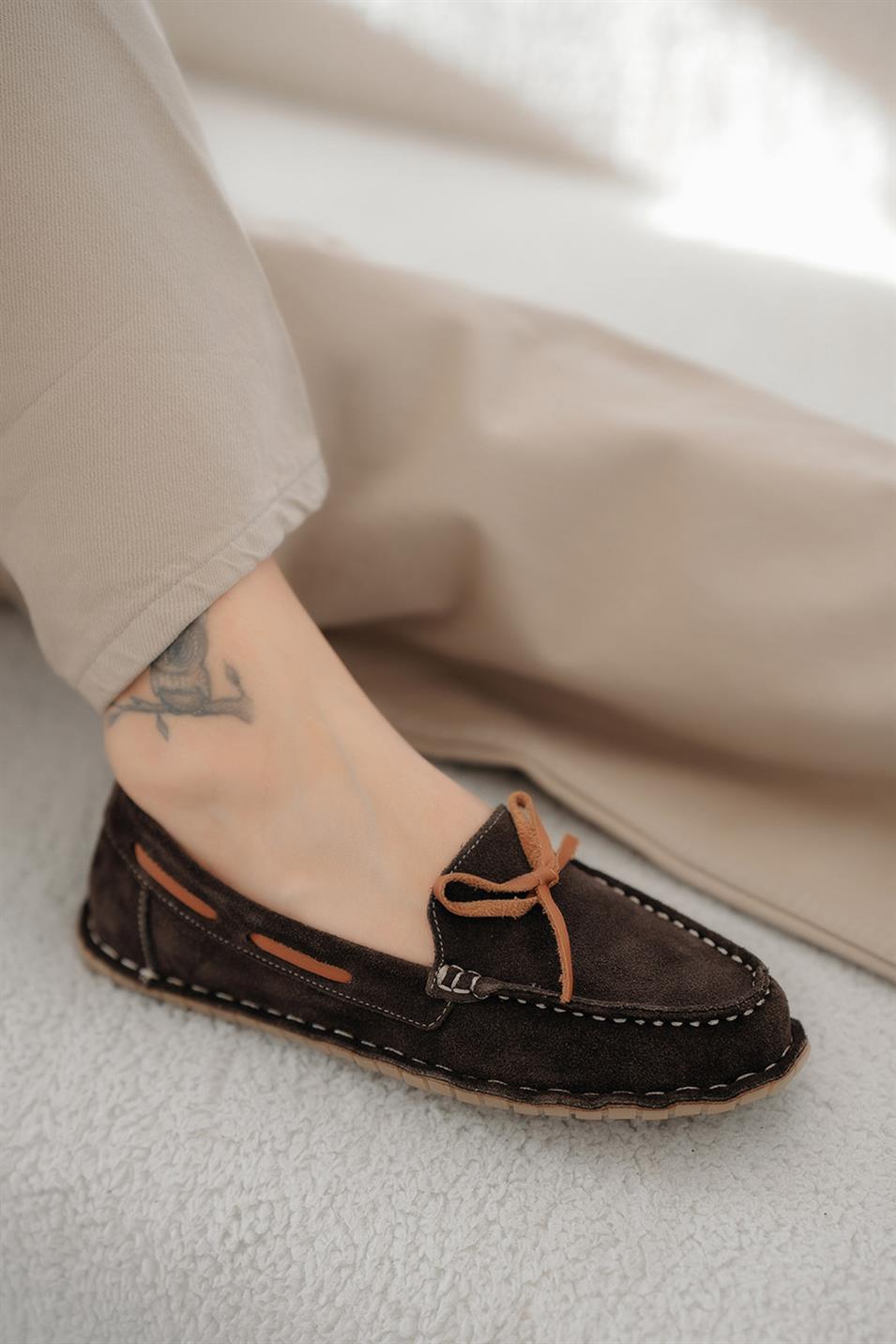 Alfa Kadın Hakiki Süet Loafer Ayakkabı Kahverengi