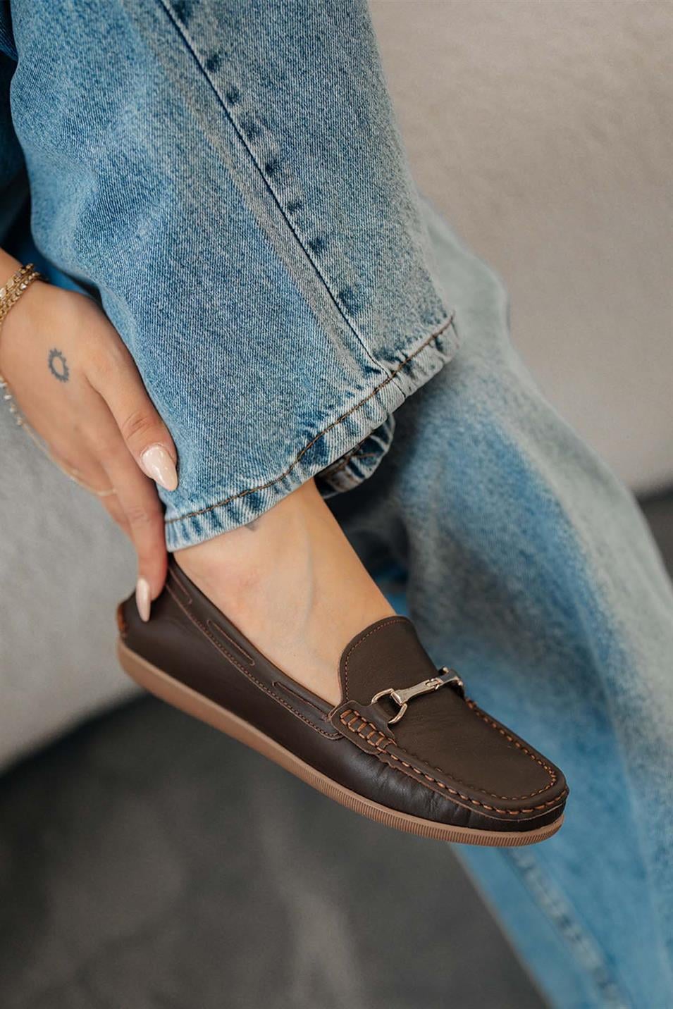 Alfi Kadın Ortopedik Taban Loafer Ayakkabı Kahverengi