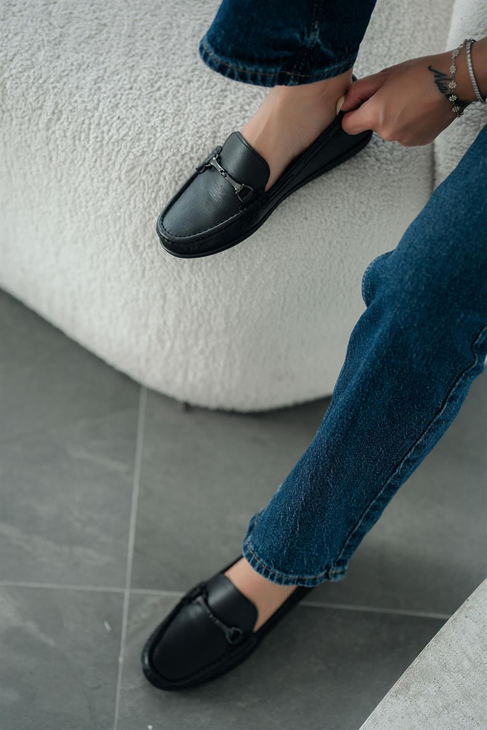Alfi Kadın Ortopedik Taban Loafer Ayakkabı Siyah
