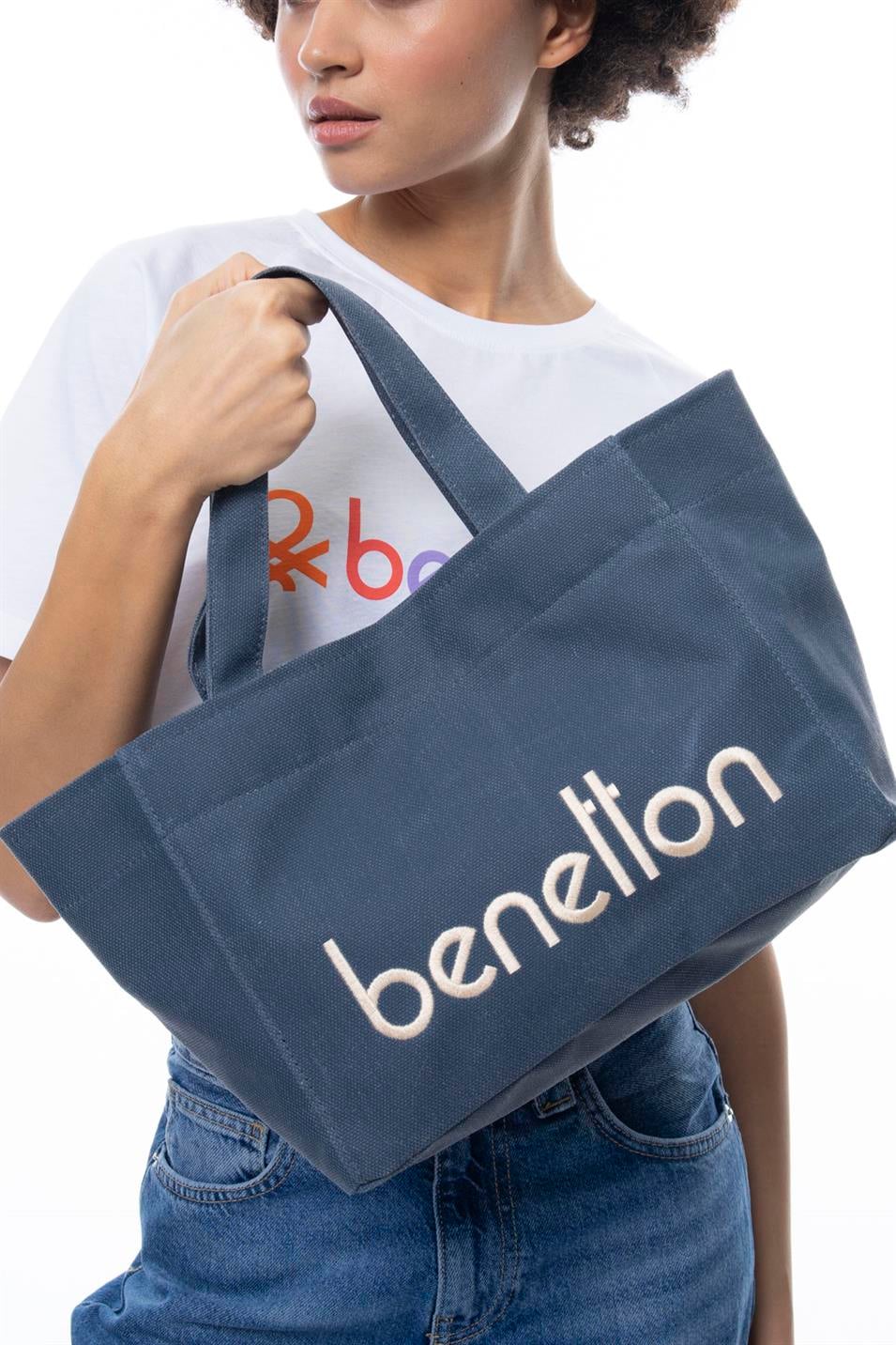 Benetton 1102 Kadın Kumaş Kol Çantası Lacivert