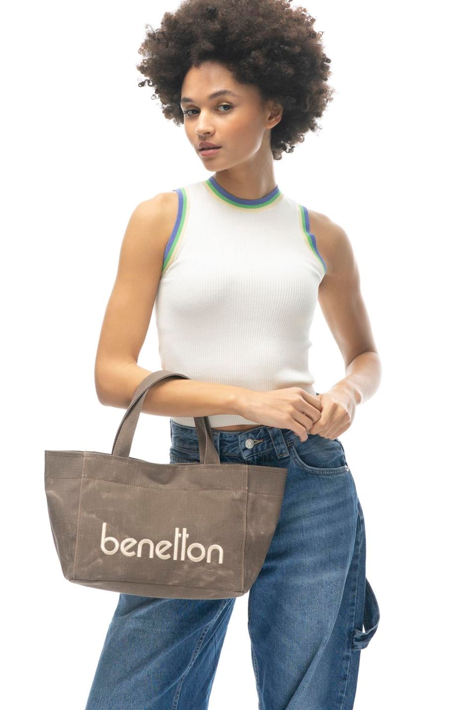 Benetton 1102 Kadın Kumaş Kol Çantası Kahve