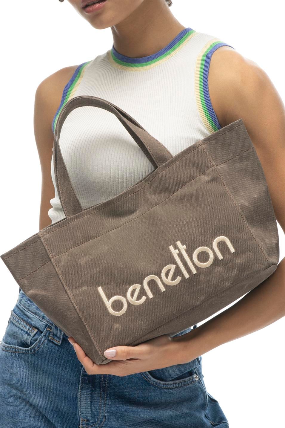 Benetton 1102 Kadın Kumaş Kol Çantası Kahve