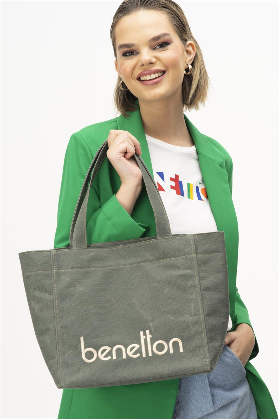 Benetton 1163 Kadın Keten Kol Çantası Haki