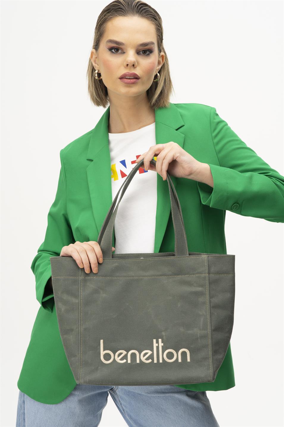 Benetton 1163 Kadın Keten Kol Çantası Haki