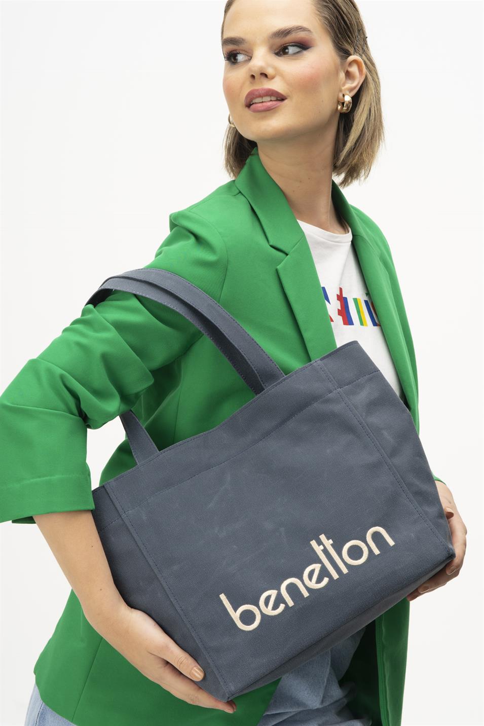 Benetton 1163 Kadın Keten Kol Çantası Lacivert