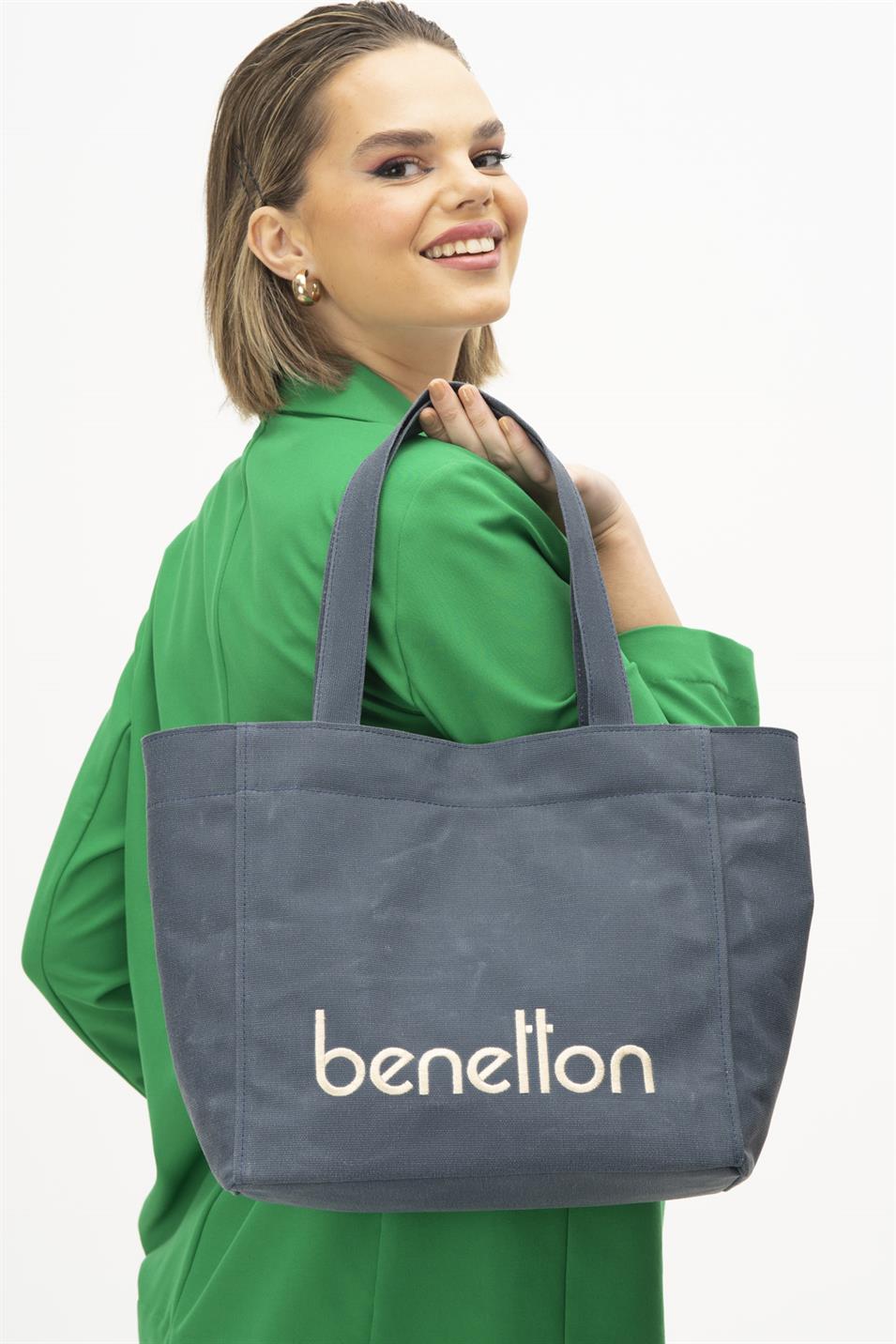 Benetton 1163 Kadın Keten Kol Çantası Lacivert