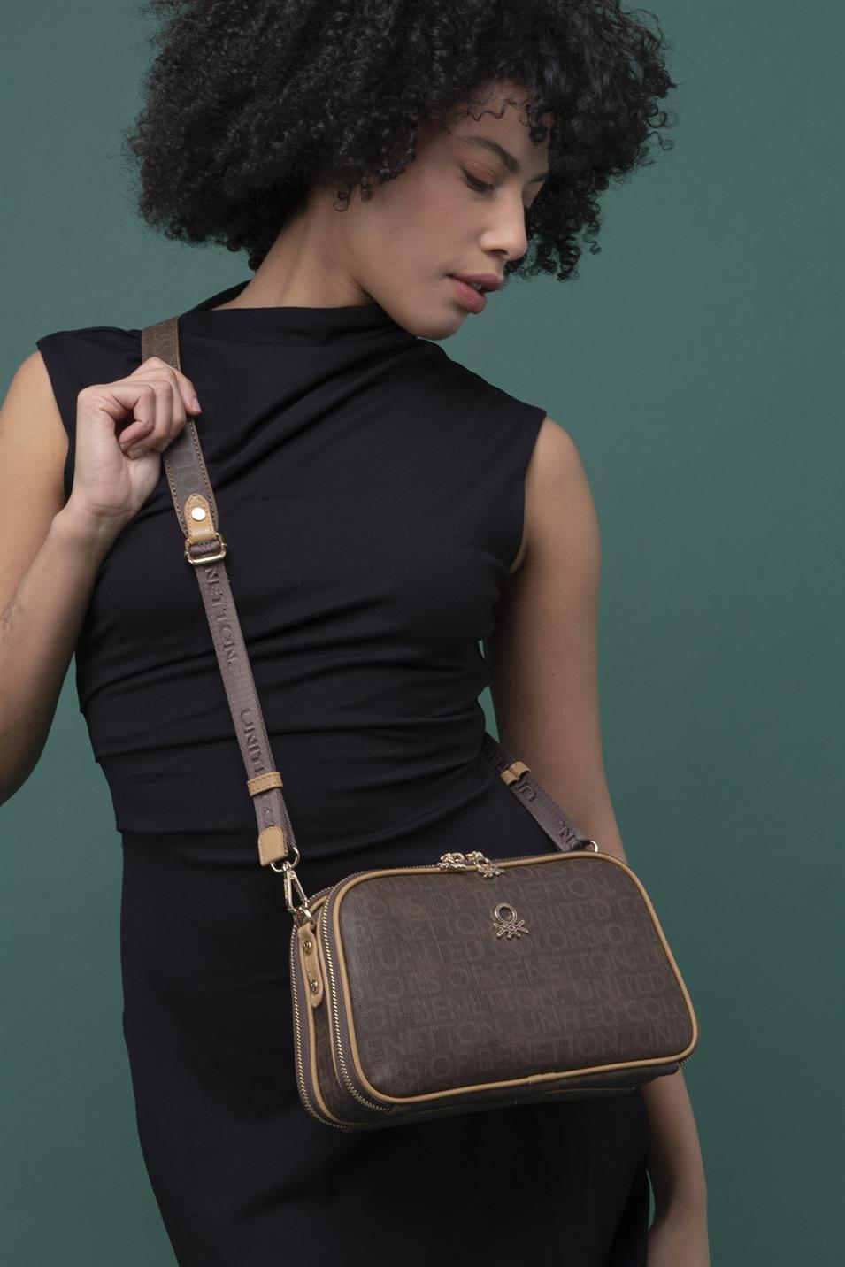 Benetton 1277 Kadın Deri Çapraz Çanta Kahve Camel