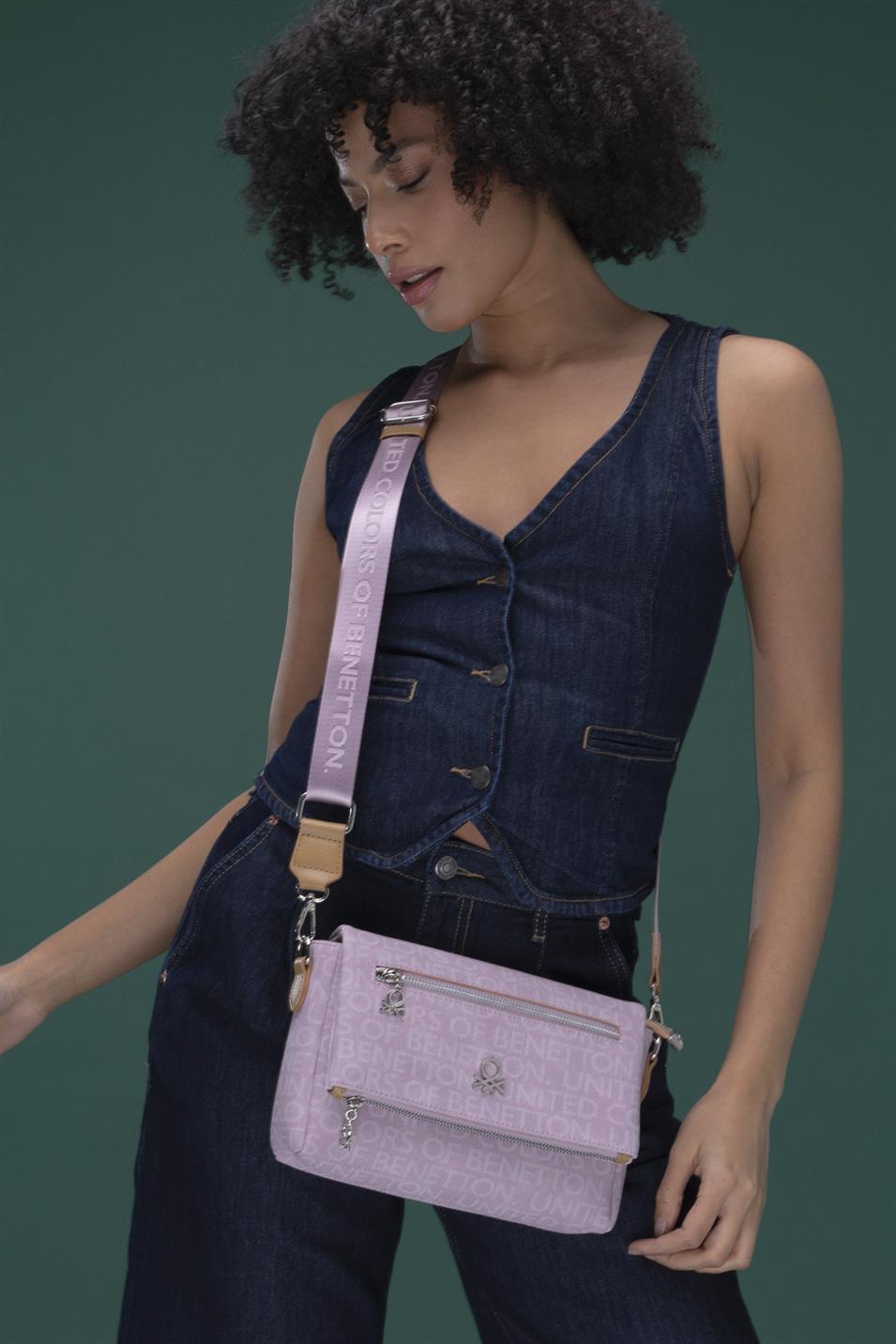 Benetton 1282 Kadın Deri Çapraz Çanta Lila Camel