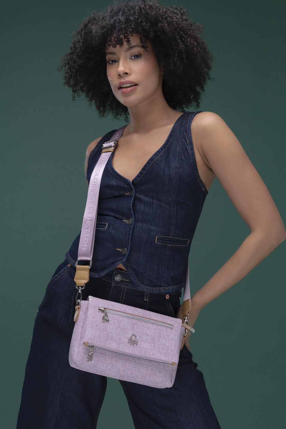Benetton 1282 Kadın Deri Çapraz Çanta Lila Camel