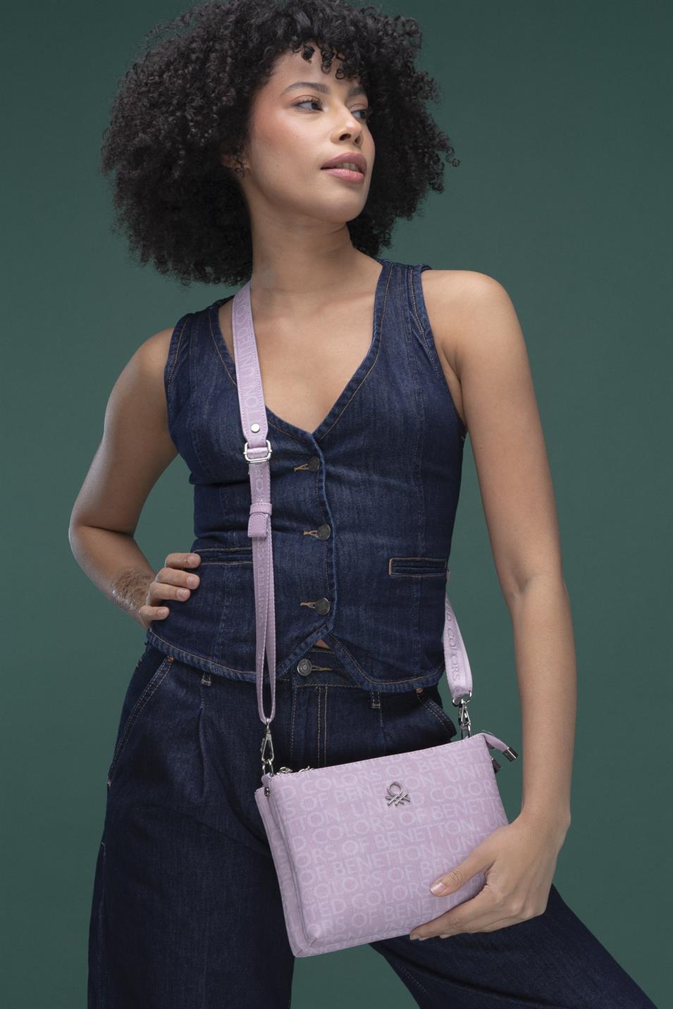 Benetton 1283 Kadın Deri Çapraz Çanta Lila