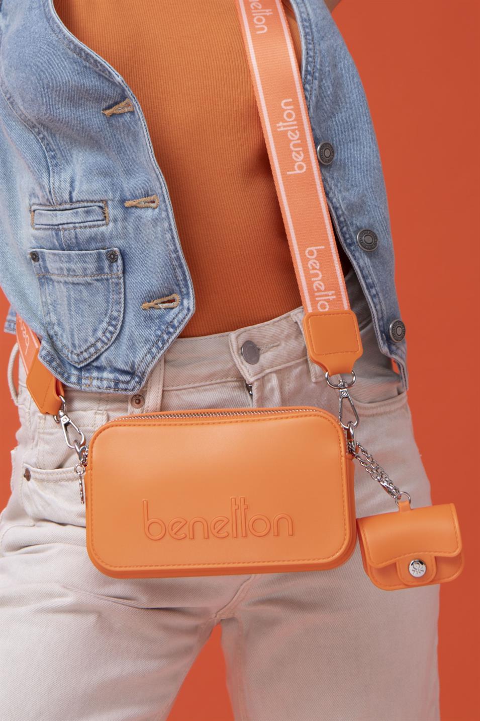 Benetton 1448 Kadın Plastik Çapraz Çanta Turuncu