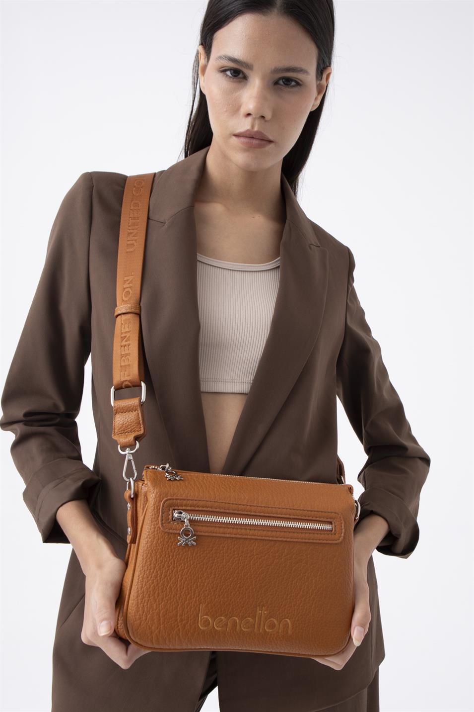Benetton 1480 Kadın Deri Çapraz Çanta Camel