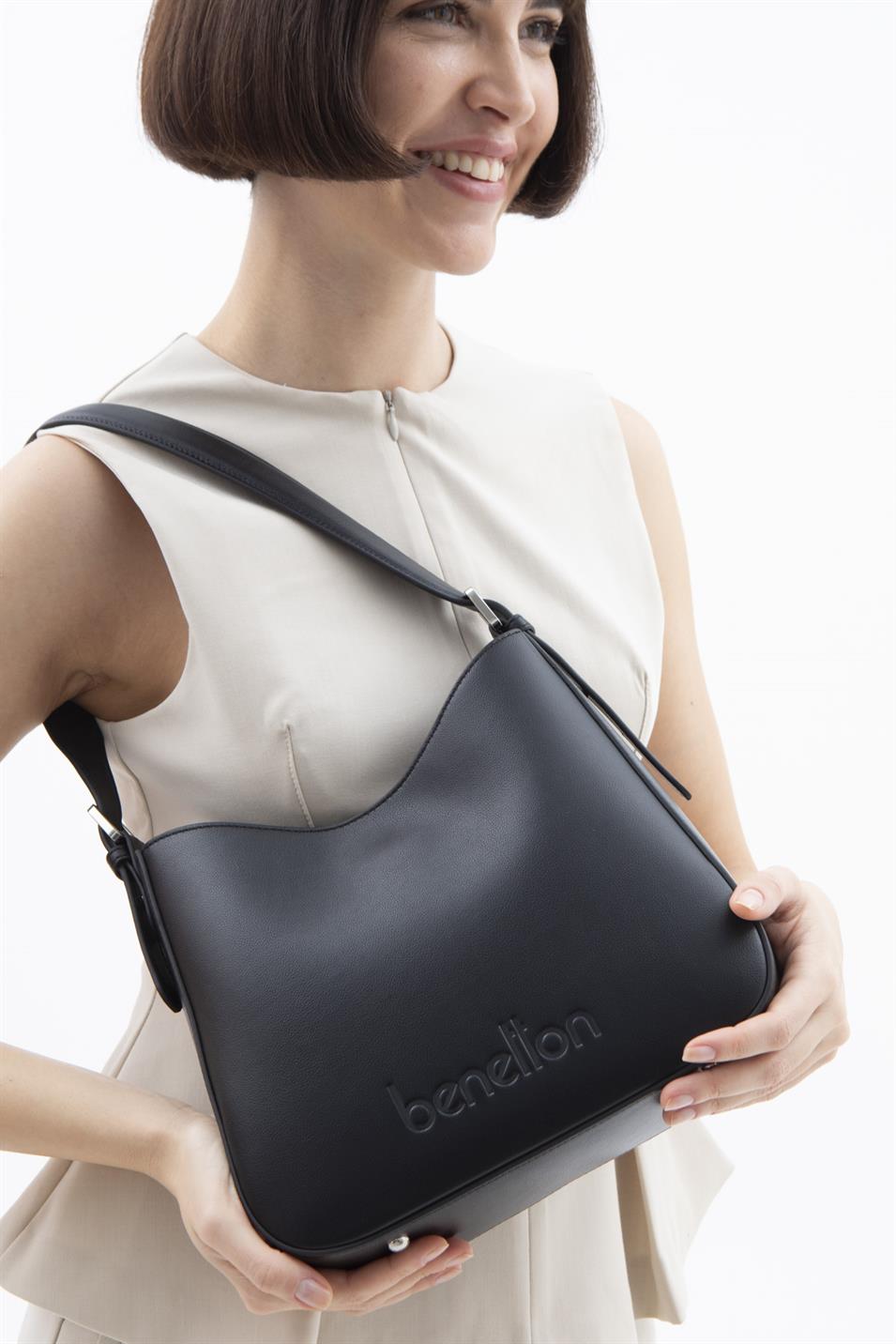 Benetton 1521 Kadın Deri Çapraz Çanta Siyah
