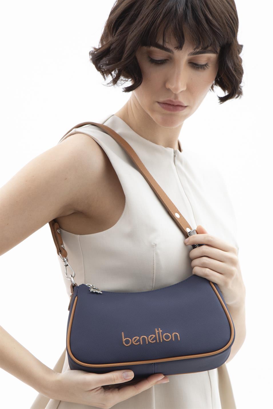 Benetton 1600 Kadın Deri Çapraz Çanta Lacivert Camel