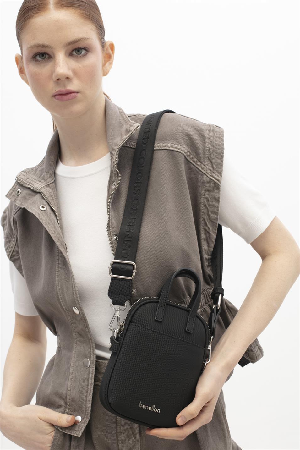 Benetton 1826 Kadın Deri Kol Çantası Siyah