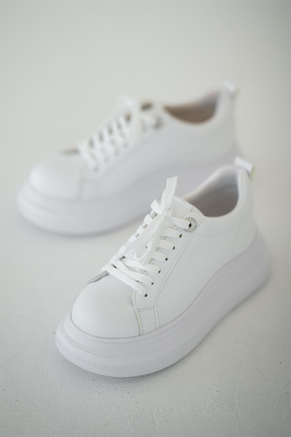 Kiev Kadın Kalın Tabanlı Deri Sneakers Beyaz