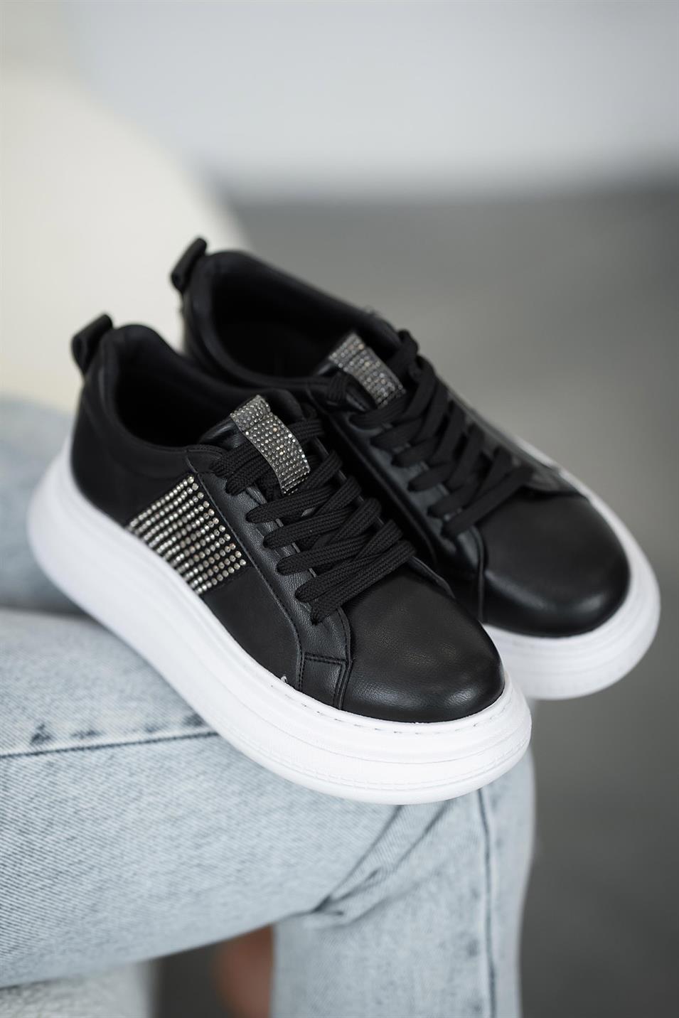 Lima Kadın Taşlı Deri Sneakers Siyah