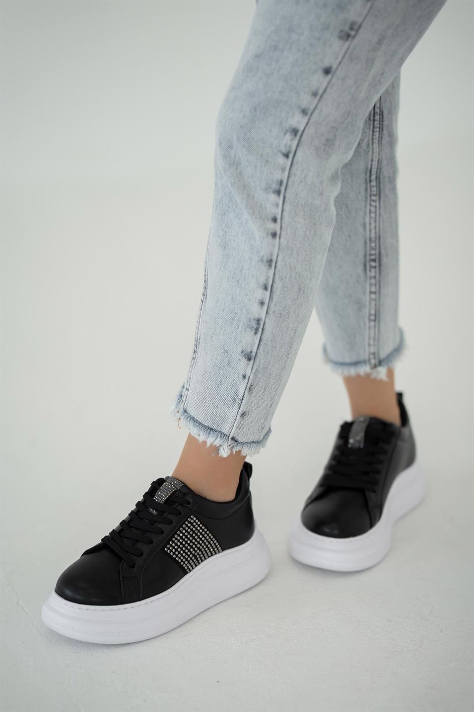 Lima Kadın Taşlı Deri Sneakers Siyah