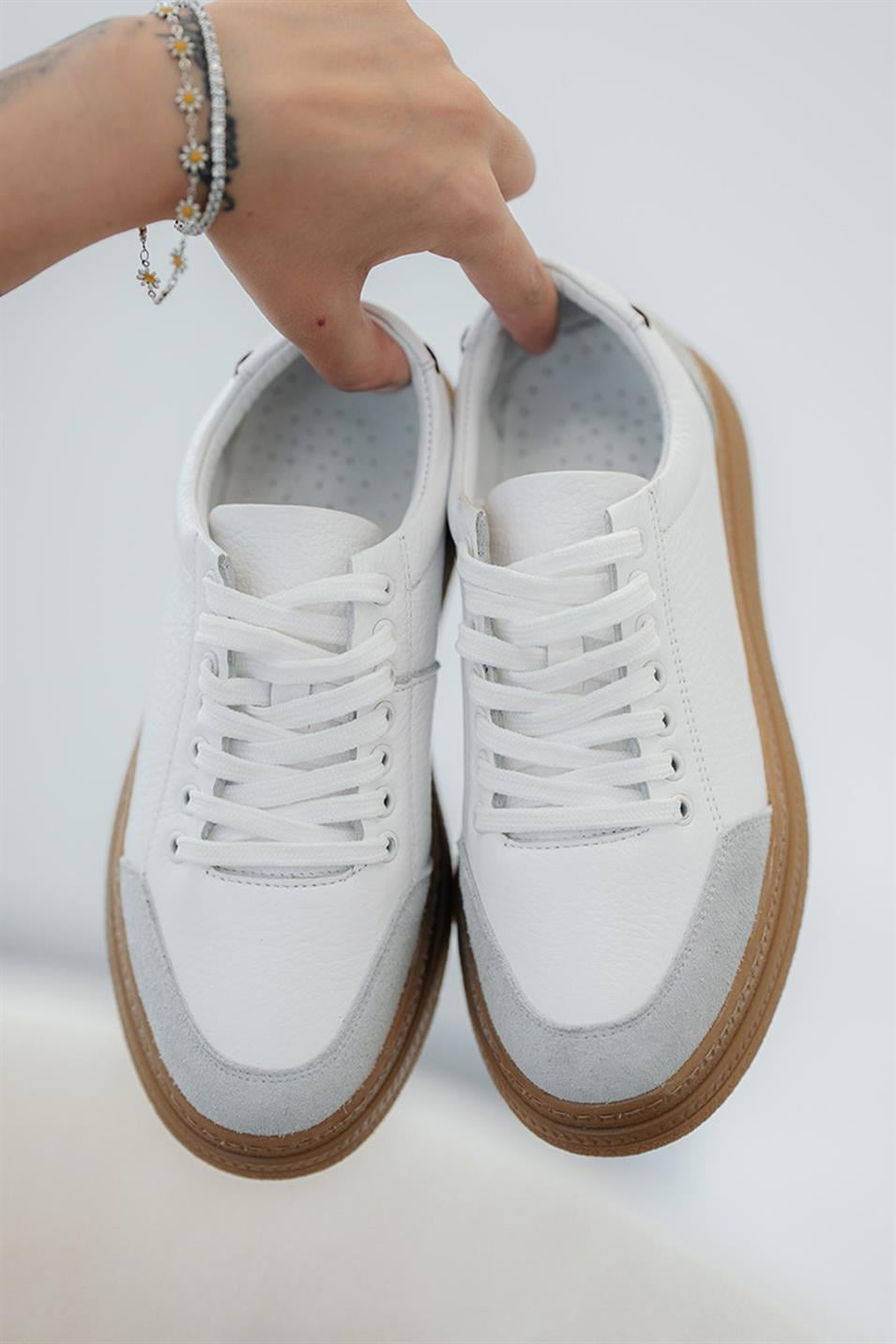Monar Kadın Bağcıklı Hakiki Deri Sneakers Beyaz