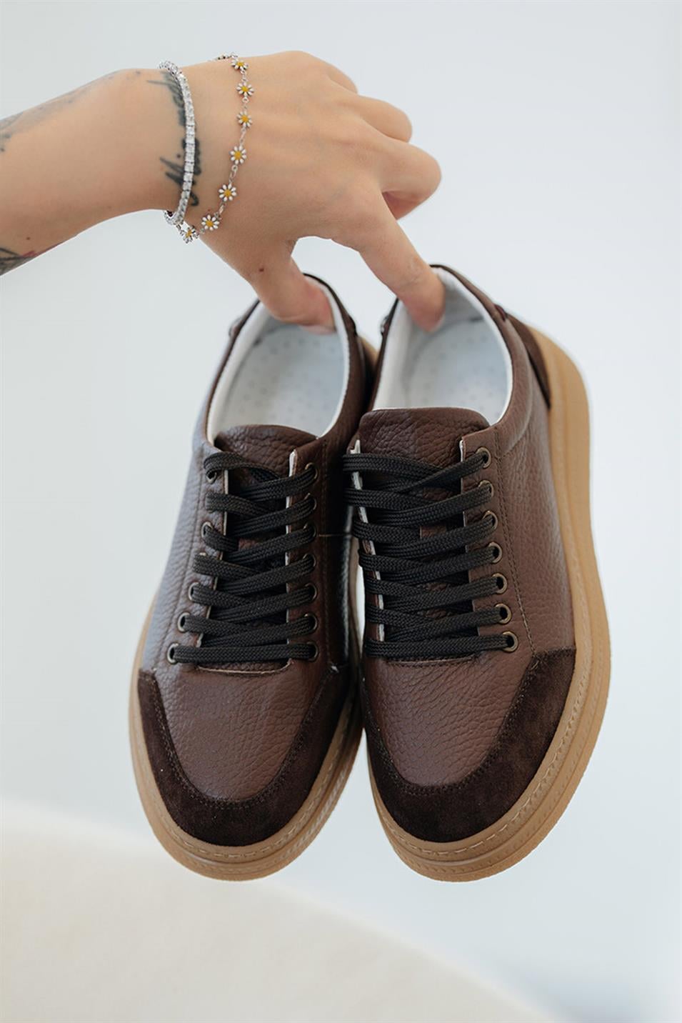 Monar Kadın Bağcıklı Hakiki Deri Sneakers Kahverengi