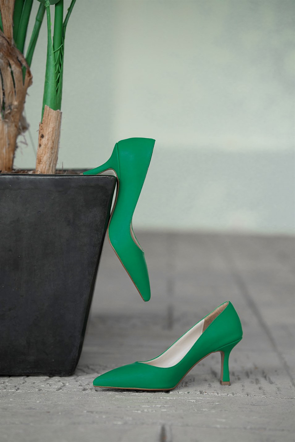Monat İnce Topuklu Deri Stiletto Yeşil