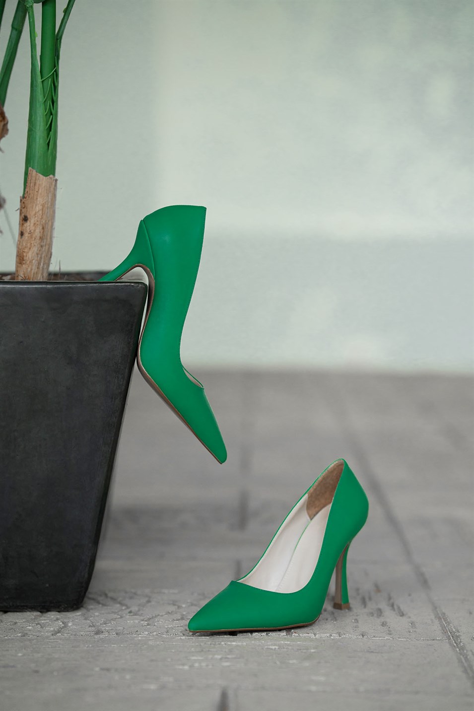 Nell İnce Topuklu Deri Stiletto Yeşil