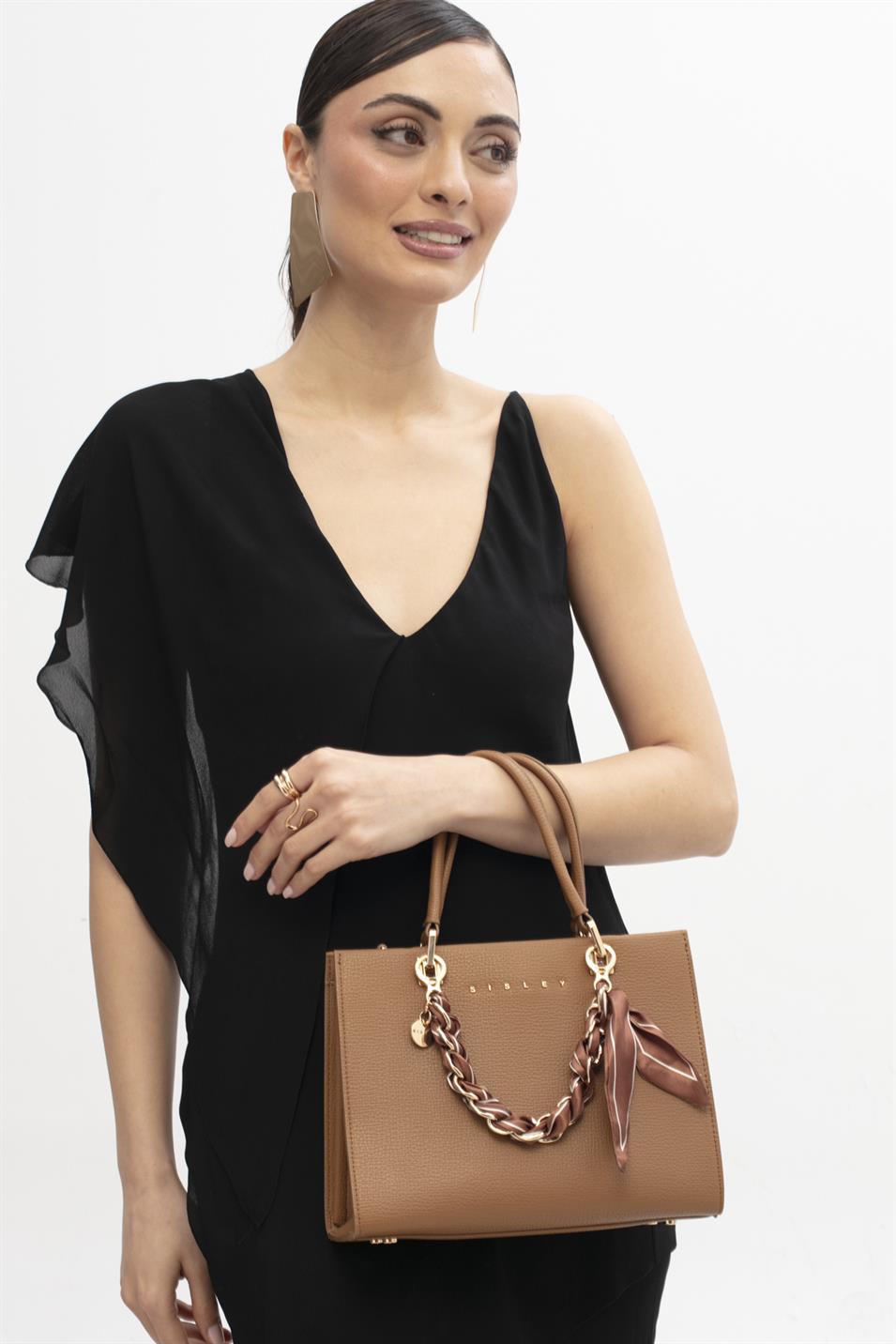 Sisley 324 Kadın Deri Kol Çantası Camel
