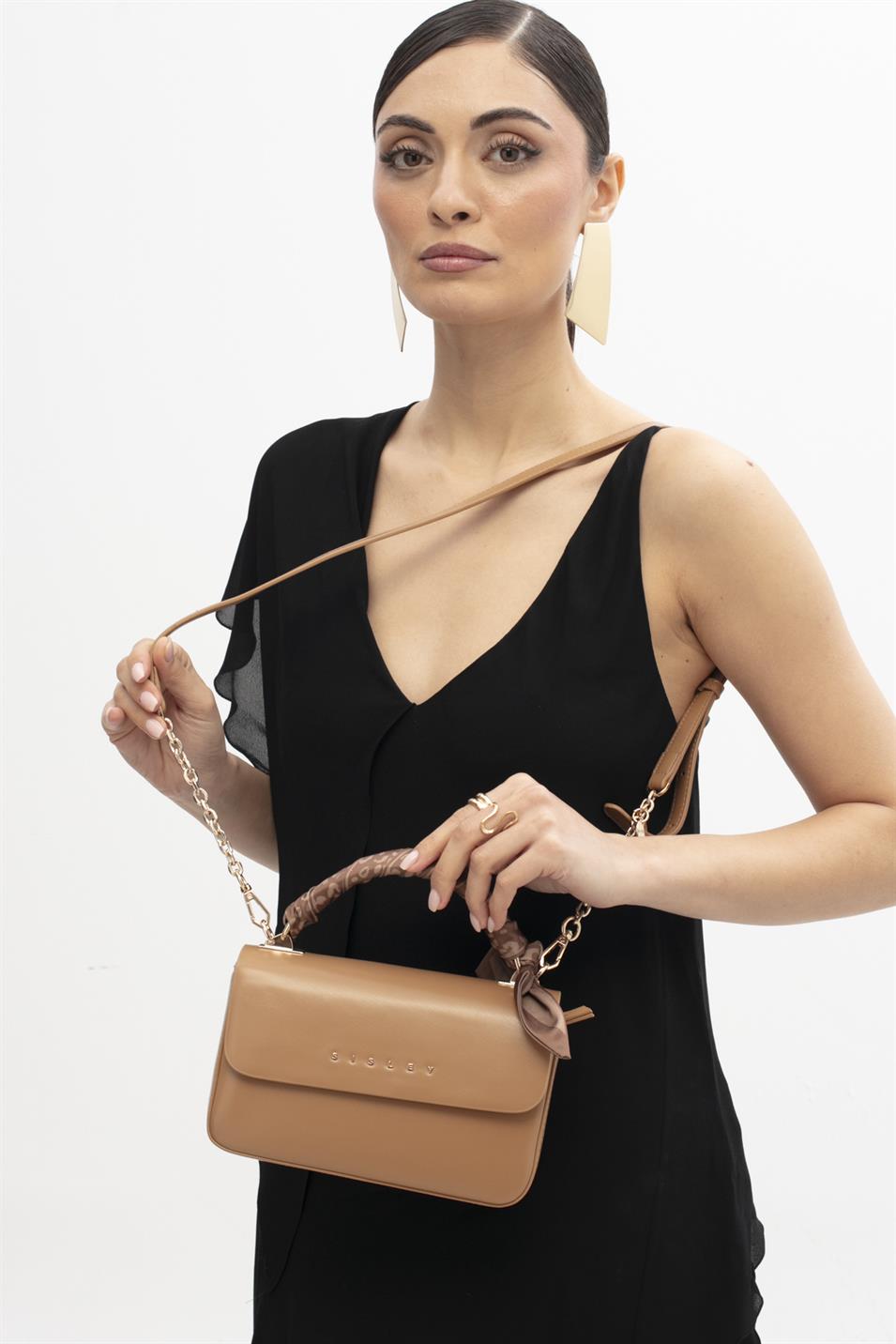 Sisley 344 Kadın Deri El Çantası Camel