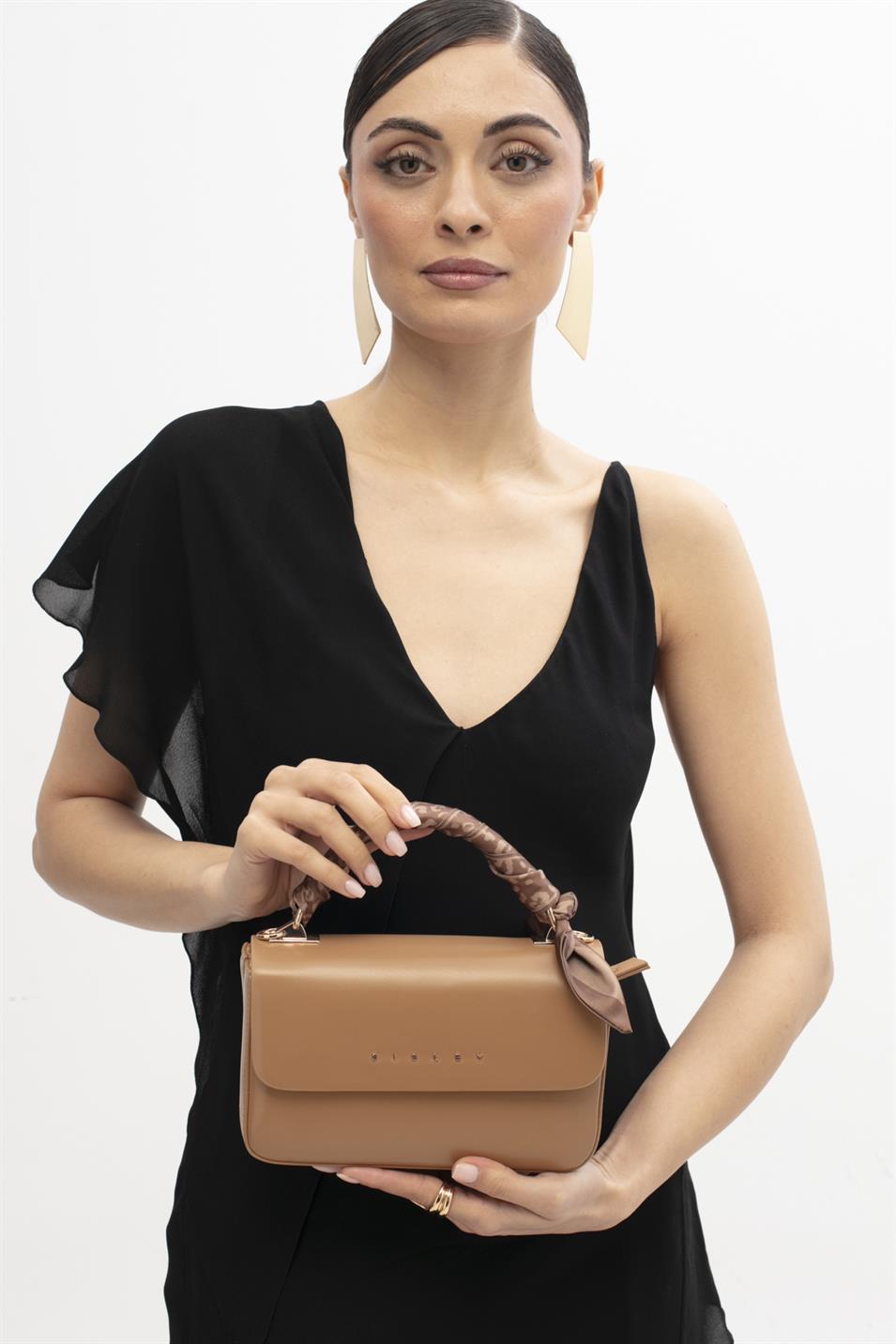 Sisley 344 Kadın Deri El Çantası Camel