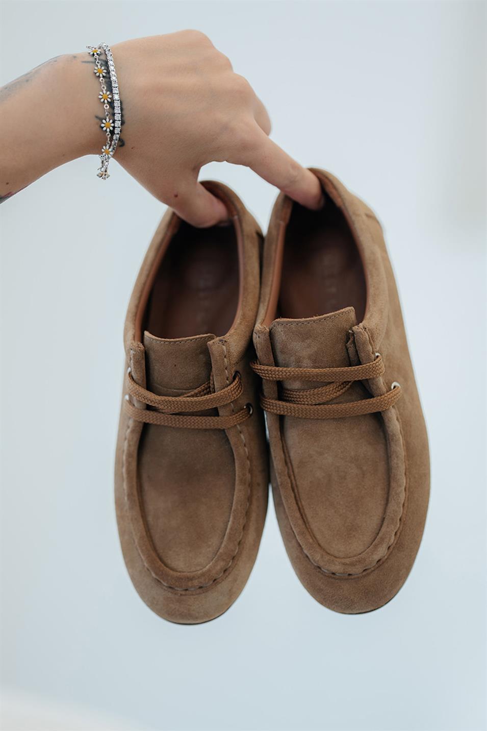 Suzzy Kadın Hakiki Süet Deri Loafer Ayakkabı Camel