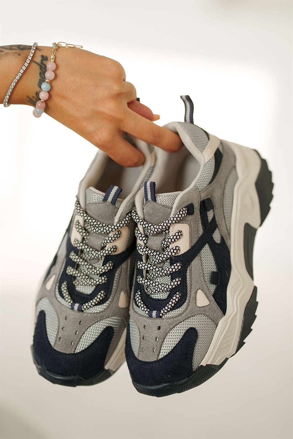 Tona Kadın Kalın Tabanlı Bağcıklı Sneakers Lacivert