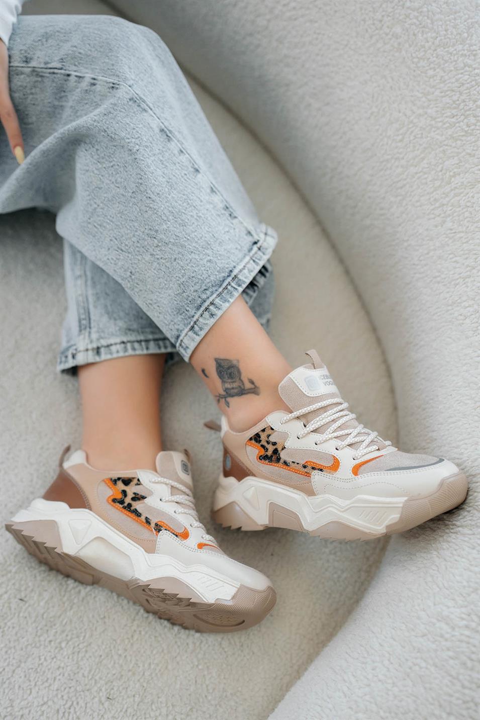 Torder Kadın Kalın Tabanlı Sneakers Bej