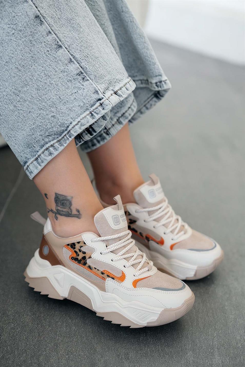 Torder Kadın Kalın Tabanlı Sneakers Bej