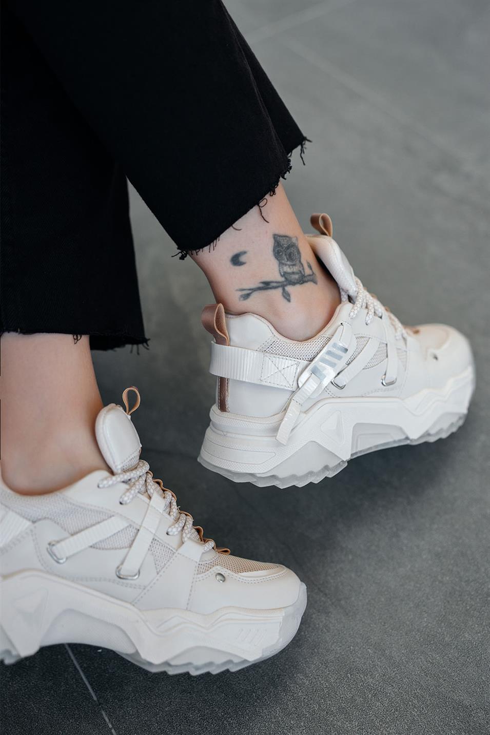 Trow Kadın Bağcıklı Kalın Tabanlı Sneakers Beyaz