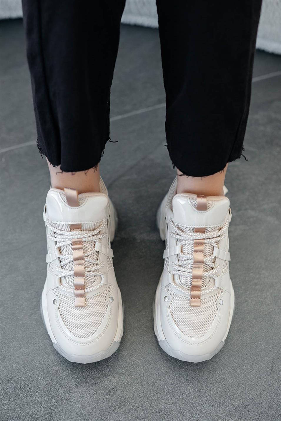 Trow Kadın Bağcıklı Kalın Tabanlı Sneakers Beyaz
