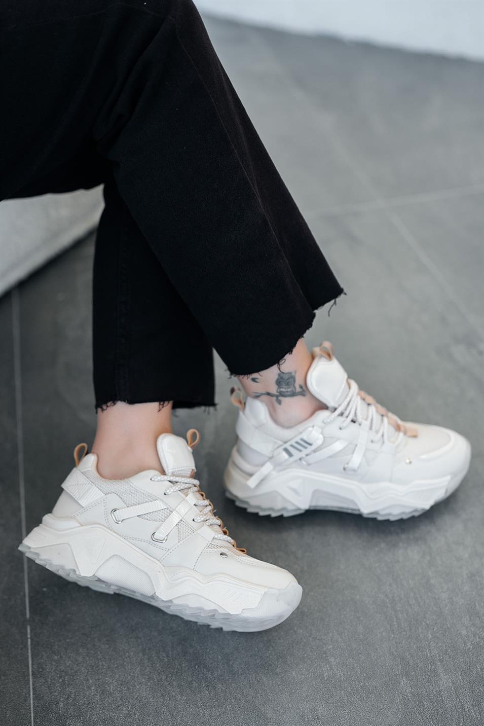 Trow Kadın Bağcıklı Kalın Tabanlı Sneakers Beyaz