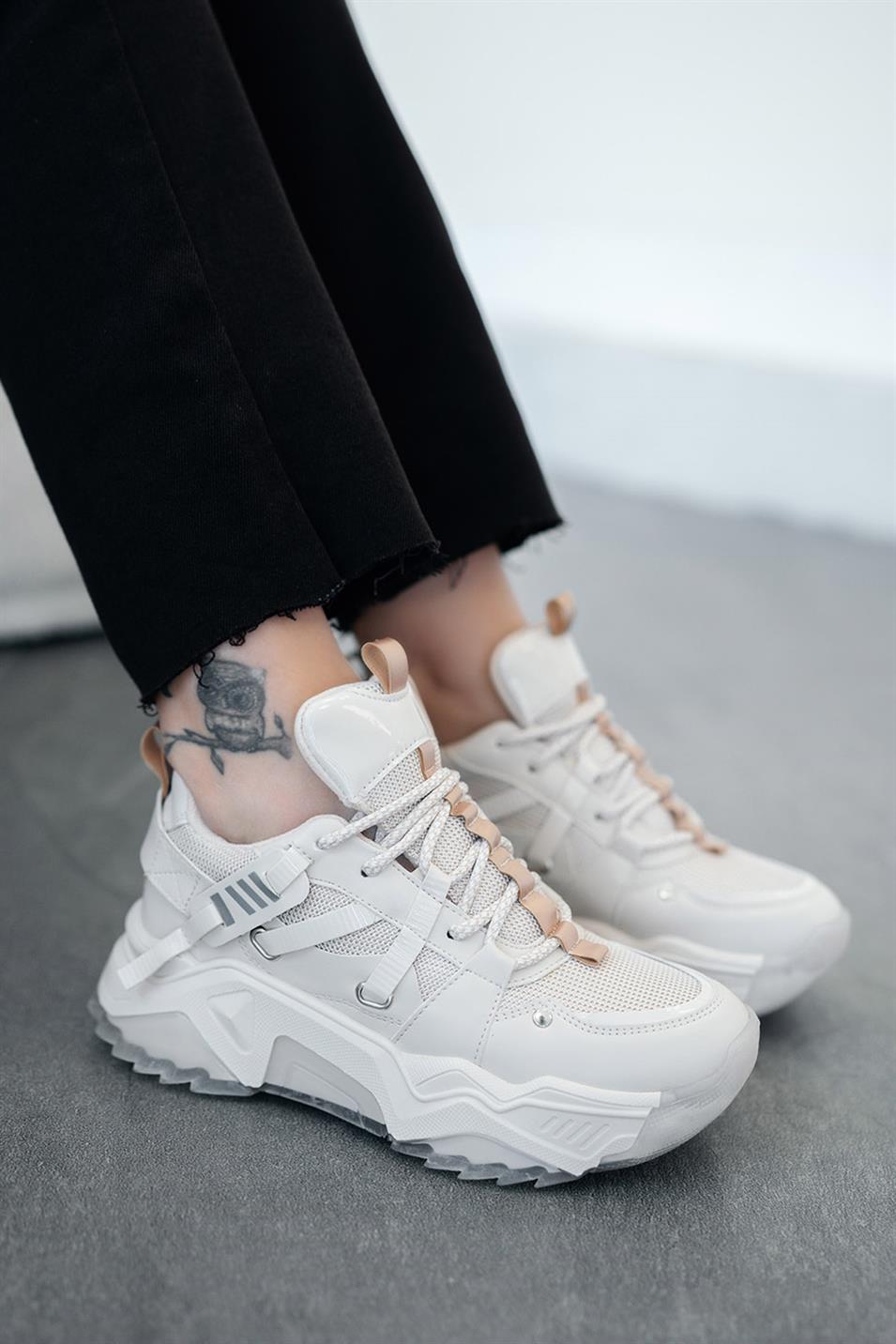 Trow Kadın Bağcıklı Kalın Tabanlı Sneakers Beyaz