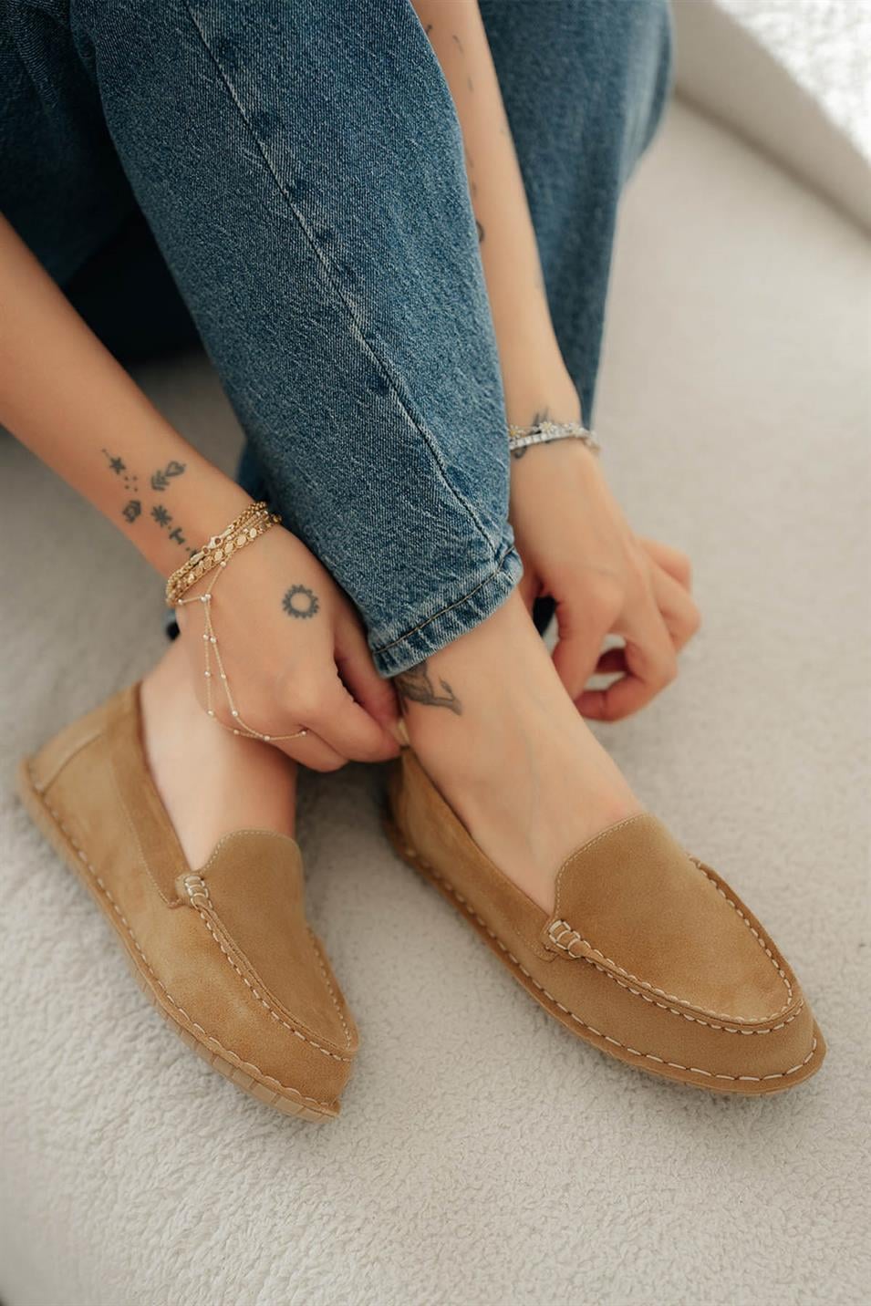 Ugaro Kadın Hakiki Süet Loafer Ayakkabı Camel
