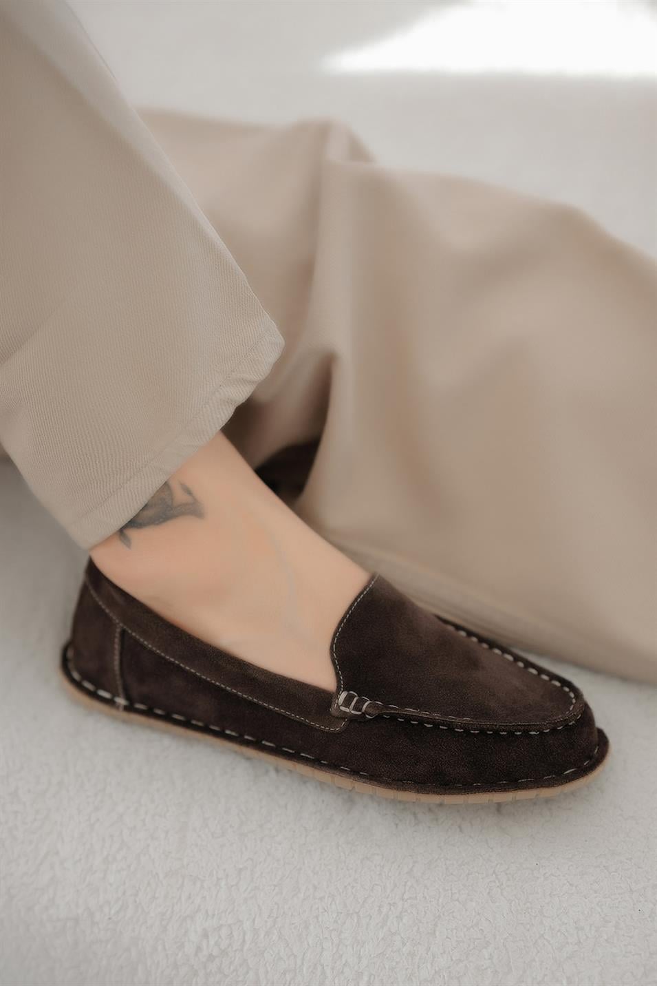 Ugaro Kadın Hakiki Süet Loafer Ayakkabı Kahverengi
