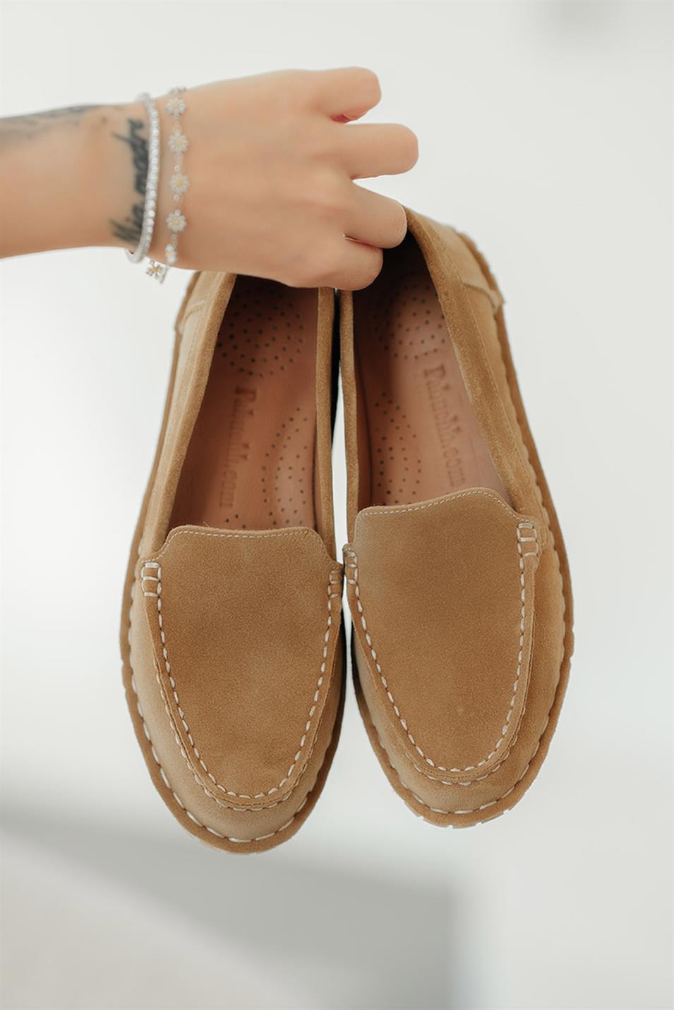 Ugaro Kadın Hakiki Süet Loafer Ayakkabı Camel