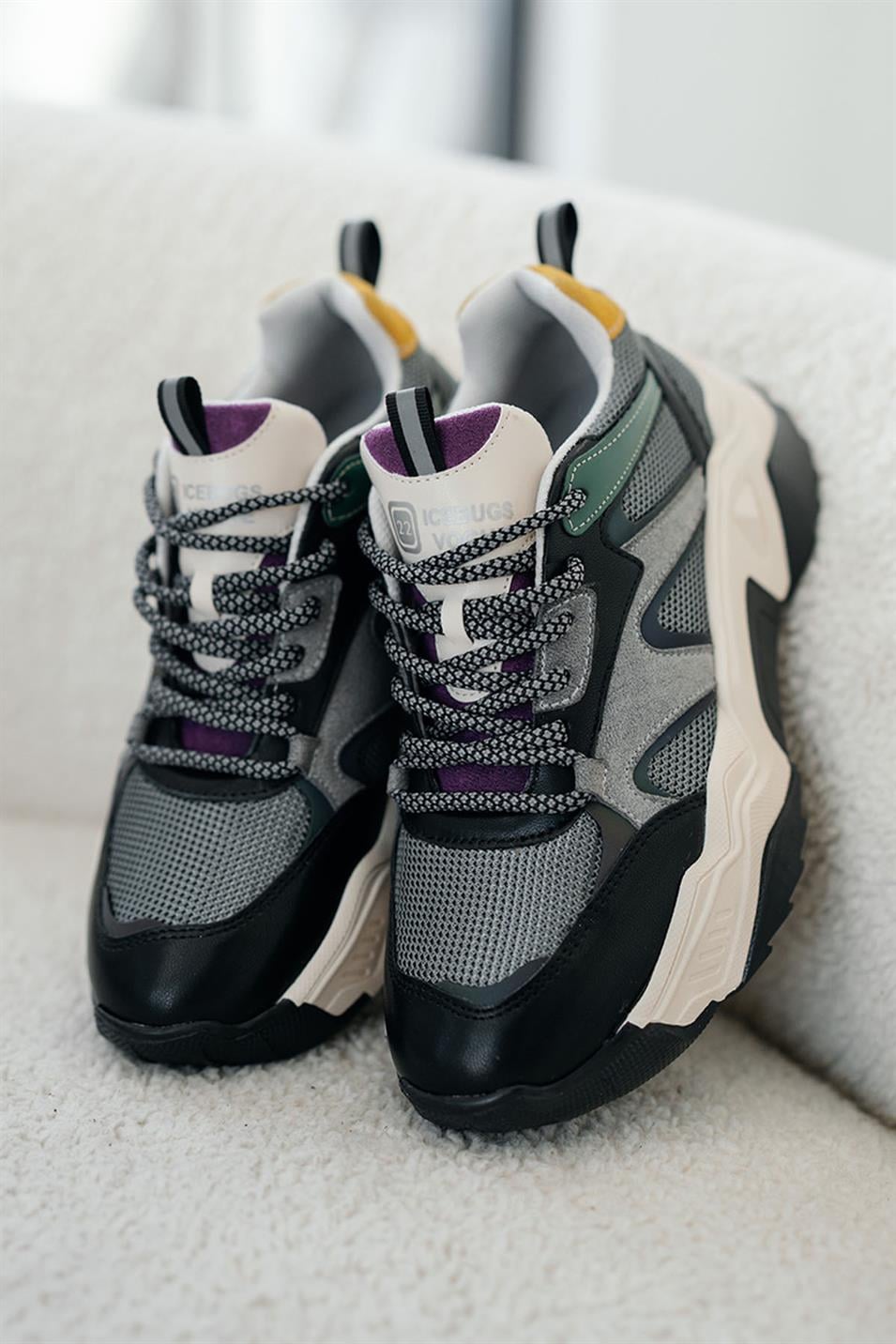 Warri Kadın Kalın Tabanlı Süet Snekaers Siyah