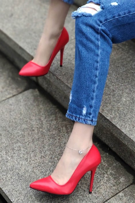 Amore Kadın Deri İnce Topuklu Stiletto Kırmızı