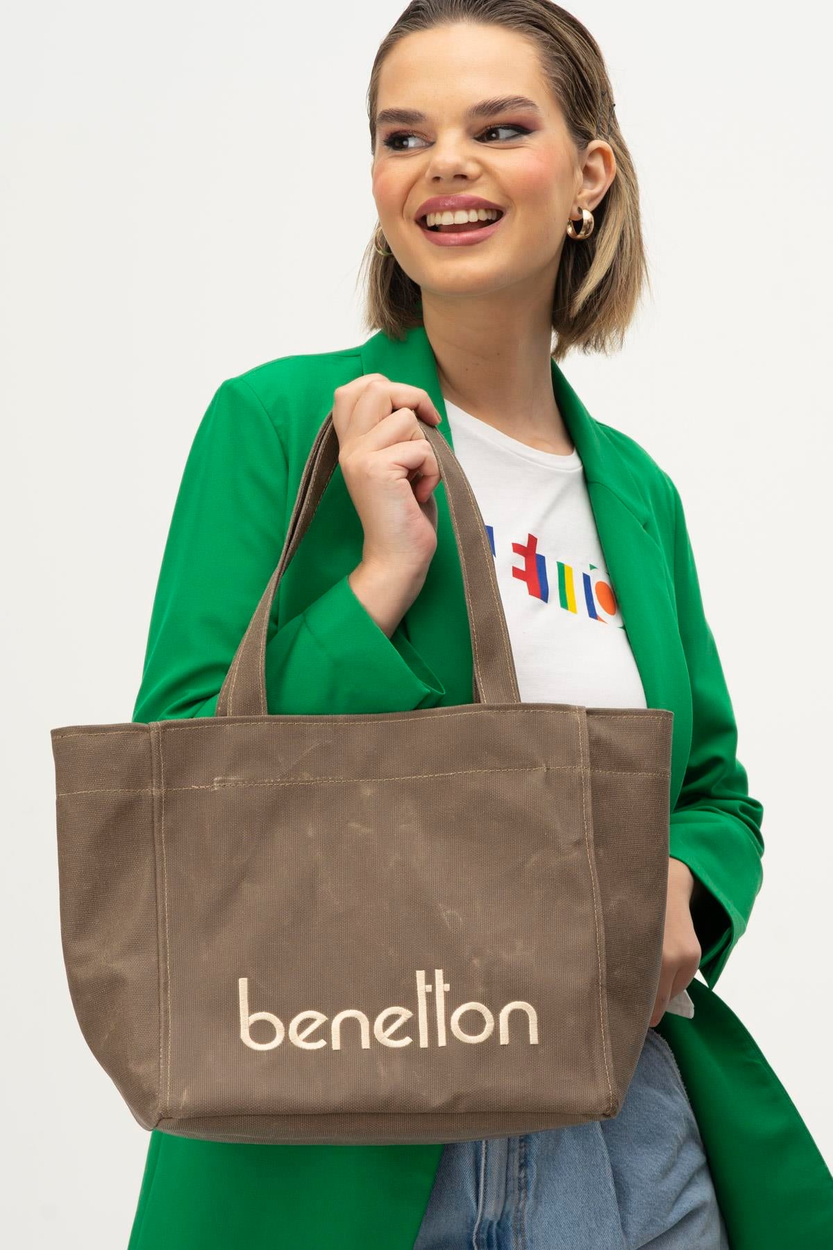 Benetton 1163 Kadın Deri Kol Çantası Kahve